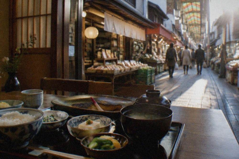 A formal multi-course Japanese meal arranged on lacquered trays in a quiet wooden restaurant room