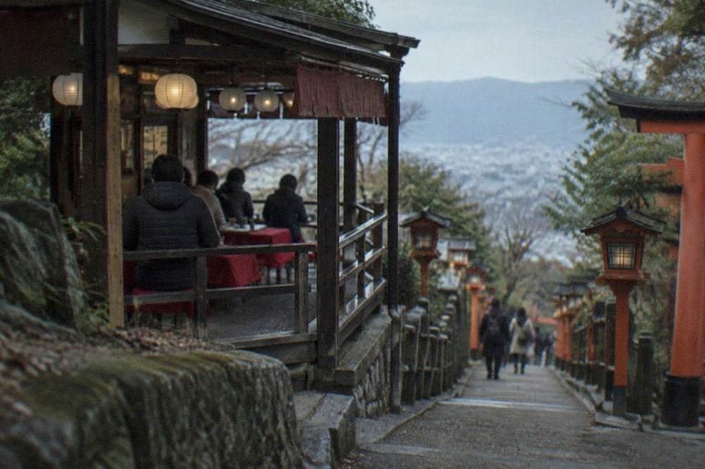 A teahouse terrace partway up the Fushimi Inari mountain path