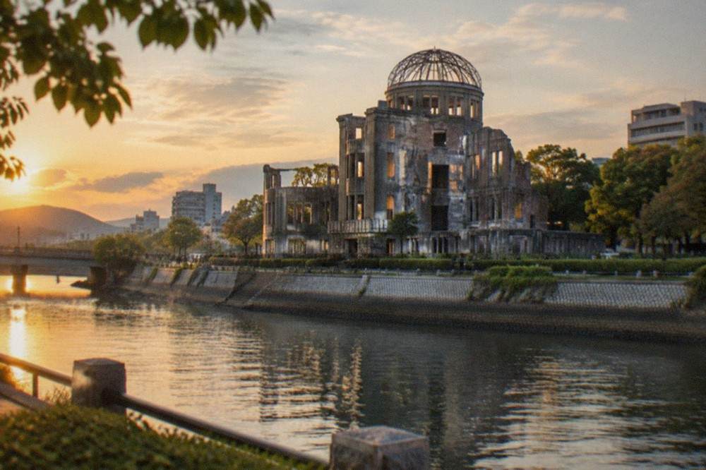 The A-Bomb Dome standing beside the Motoyasu River in Hiroshima Peace Memorial Park