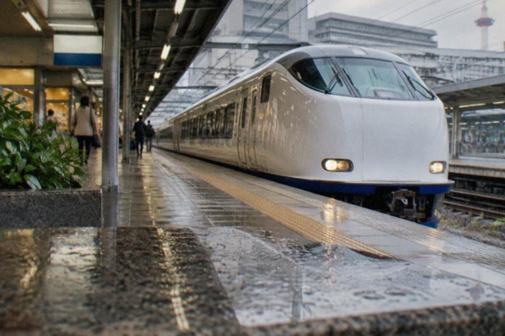 The sleek white HARUKA express train standing at Kansai Airport station